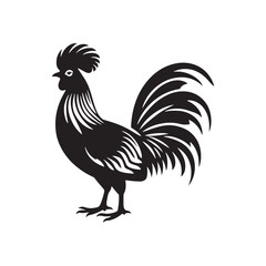 Regal Junglefowl Silhouette Vector Art – Wild Ancestral Rooster Design with Striking Tail Feathers, Minimal Black Outline Perfect for Farm Icons, Nature Graphics, and Tribal Decor
