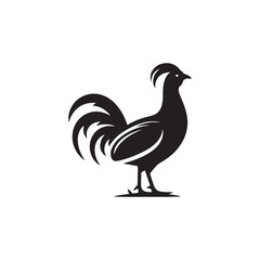 Regal Junglefowl Silhouette Vector Art – Wild Ancestral Rooster Design with Striking Tail Feathers, Minimal Black Outline Perfect for Farm Icons, Nature Graphics, and Tribal Decor
