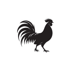 Regal Junglefowl Silhouette Vector Art – Wild Ancestral Rooster Design with Striking Tail Feathers, Minimal Black Outline Perfect for Farm Icons, Nature Graphics, and Tribal Decor
