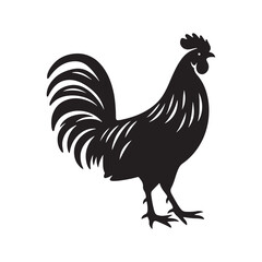 Regal Junglefowl Silhouette Vector Art – Wild Ancestral Rooster Design with Striking Tail Feathers, Minimal Black Outline Perfect for Farm Icons, Nature Graphics, and Tribal Decor
