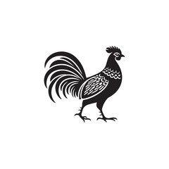 Regal Junglefowl Silhouette Vector Art – Wild Ancestral Rooster Design with Striking Tail Feathers, Minimal Black Outline Perfect for Farm Icons, Nature Graphics, and Tribal Decor
