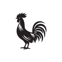 Regal Junglefowl Silhouette Vector Art – Wild Ancestral Rooster Design with Striking Tail Feathers, Minimal Black Outline Perfect for Farm Icons, Nature Graphics, and Tribal Decor

