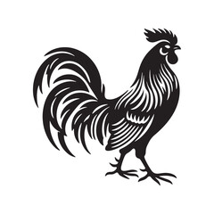 Regal Junglefowl Silhouette Vector Art – Wild Ancestral Rooster Design with Striking Tail Feathers, Minimal Black Outline Perfect for Farm Icons, Nature Graphics, and Tribal Decor
