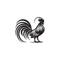 Regal Junglefowl Silhouette Vector Art – Wild Ancestral Rooster Design with Striking Tail Feathers, Minimal Black Outline Perfect for Farm Icons, Nature Graphics, and Tribal Decor
