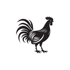 Regal Junglefowl Silhouette Vector Art – Wild Ancestral Rooster Design with Striking Tail Feathers, Minimal Black Outline Perfect for Farm Icons, Nature Graphics, and Tribal Decor
