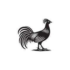 Regal Junglefowl Silhouette Vector Art – Wild Ancestral Rooster Design with Striking Tail Feathers, Minimal Black Outline Perfect for Farm Icons, Nature Graphics, and Tribal Decor

