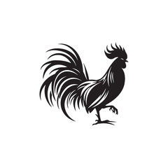 Regal Junglefowl Silhouette Vector Art – Wild Ancestral Rooster Design with Striking Tail Feathers, Minimal Black Outline Perfect for Farm Icons, Nature Graphics, and Tribal Decor

