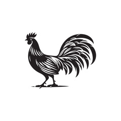 Regal Junglefowl Silhouette Vector Art – Wild Ancestral Rooster Design with Striking Tail Feathers, Minimal Black Outline Perfect for Farm Icons, Nature Graphics, and Tribal Decor
