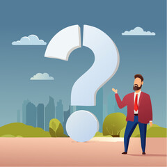 Problem solution, solve question mark, uncertainty or confusion, advice decision or challenge to overcome issue, trouble or difficulty concept, businessman cut question mark metaphor of resolutio