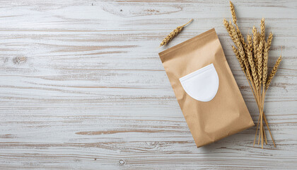 Sheet Mask Packet with Wheat on Light Wooden Surface