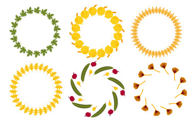 Leaves frame berries, oak, maple, chestnut, ash and birch. Simple set of frames in flat style autumn leaves - perfect for templates, banners.Vector

