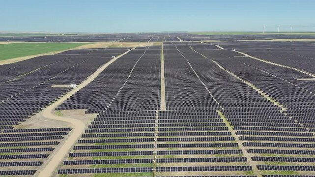 Aerial view of a solar power plant near travers Alberta. This facility is the largest in Canada and one of the largest in the world