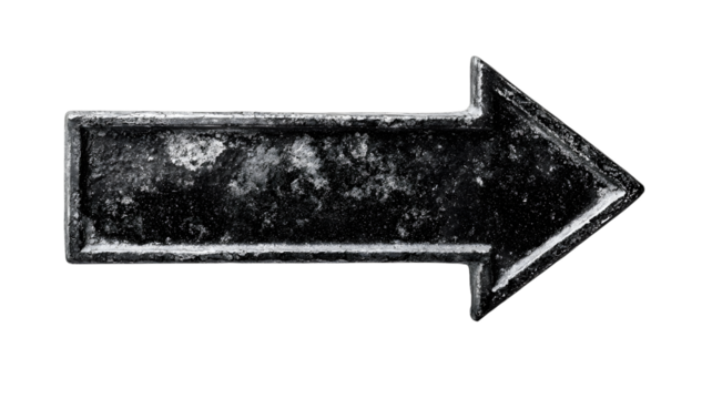 Weathered arrow symbol pointing right with black and white texture suggesting direction guidance and navigation