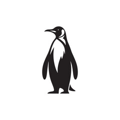Majestic King Penguin Silhouette Vector Art – Elegant Antarctic Bird with Upright Stance, Bold Black Outline Perfect for Wildlife Graphics, Cold Climate Themes, Logos, and Decor

