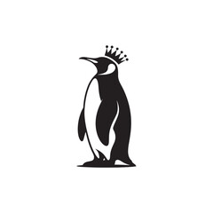 Majestic King Penguin Silhouette Vector Art – Elegant Antarctic Bird with Upright Stance, Bold Black Outline Perfect for Wildlife Graphics, Cold Climate Themes, Logos, and Decor
