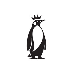 Majestic King Penguin Silhouette Vector Art – Elegant Antarctic Bird with Upright Stance, Bold Black Outline Perfect for Wildlife Graphics, Cold Climate Themes, Logos, and Decor
