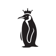 Majestic King Penguin Silhouette Vector Art – Elegant Antarctic Bird with Upright Stance, Bold Black Outline Perfect for Wildlife Graphics, Cold Climate Themes, Logos, and Decor
