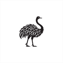 Majestic Ostrich Silhouette Vector Art – Tall Flightless Bird Design with Long Neck and Legs, Minimal Black Outline Perfect for Savanna Wildlife Themes, Logos, and Decor
