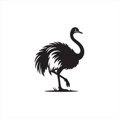 Majestic Ostrich Silhouette Vector Art – Tall Flightless Bird Design with Long Neck and Legs, Minimal Black Outline Perfect for Savanna Wildlife Themes, Logos, and Decor
