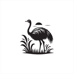 Fototapeta premium Majestic Ostrich Silhouette Vector Art – Tall Flightless Bird Design with Long Neck and Legs, Minimal Black Outline Perfect for Savanna Wildlife Themes, Logos, and Decor 