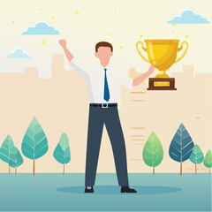Employee of the month award winner, high performance champion, gold medal reward, success or victory recognition prize, leadership or achievement concept, success businessman holding trophy badg