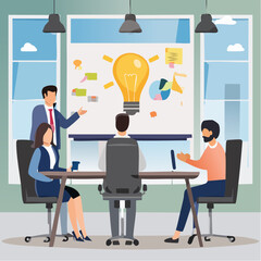 Workshop or business discussion, meeting or brainstorm new idea, training course class, Q and A, question and answer chat, business people in workshop meeting room with whiteboard and sticky note