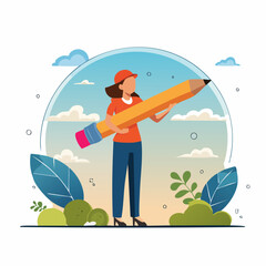Project management or development plan, strategy or process to develop product, schedule or manage resource to achieve goal concept, businesswoman holding pencil with project management element