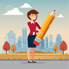 Project management or development plan, strategy or process to develop product, schedule or manage resource to achieve goal concept, businesswoman holding pencil with project management element