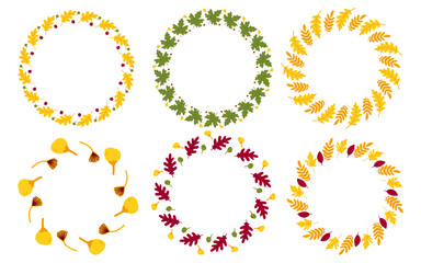 Leaves frame berries, oak, maple, chestnut, ash and birch. Simple set of frames in flat style autumn leaves - perfect for templates, banners.Vector