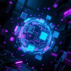 Fototapeta premium Futuristic Digital Data Sphere – Neon Blue and Purple Tech Visualization