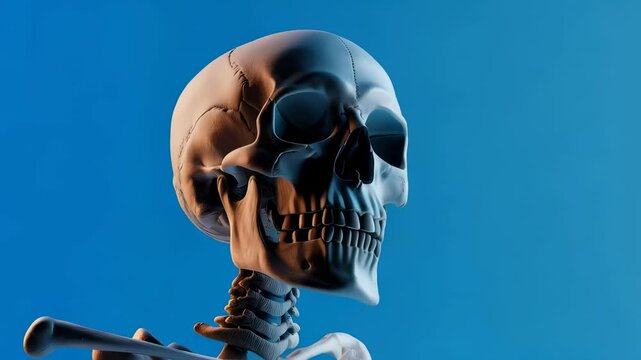 Side View of Human Skull in Blue Light