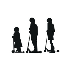 Children on scooter silhouette sign