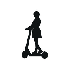 Girl with helmet on electric scooter silhouette