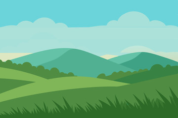 Serene Rolling Hills Landscape A Picturesque Vista of Green Meadows and Blue Skies