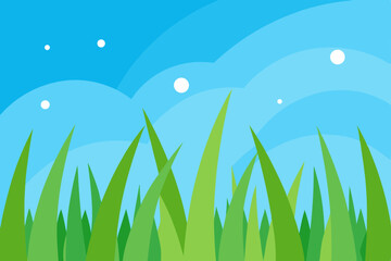 Vibrant Green Grass Blades Under a Sunny Sky A Serene Nature Illustration