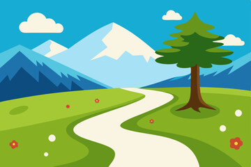 Obraz premium Serene Mountain Landscape Winding Path to Tranquil Peaks