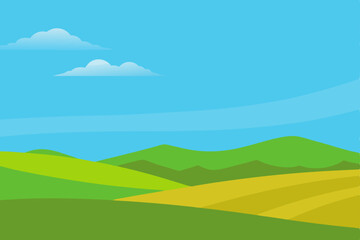 Fototapeta premium Serene Summer Landscape Rolling Hills, Golden Fields, and Azure Sky