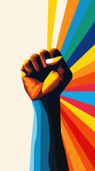 Celebrating Black History Month With Vibrant Colors and a Powerful Raised Fist Symbolizing Strength and Unity