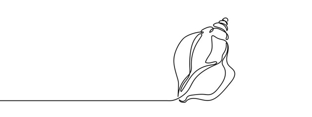 Continuous line, shell, beach Hand drawn vector art lines on transparent background. Editable strokes.