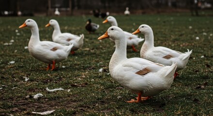Ducks walking on grass park wildlife natural environment animal behavior
