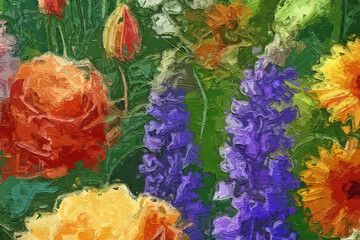 Various oil paintings, flowers, roses, peonies, landscapes, butterflies, chrysanthemums, and beautiful lakes