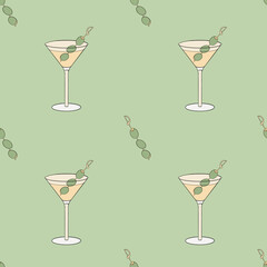 Seamless pattern with martini and olives