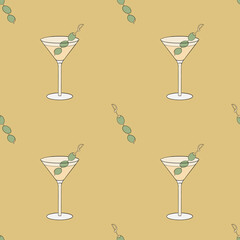 Seamless pattern with martini and olives