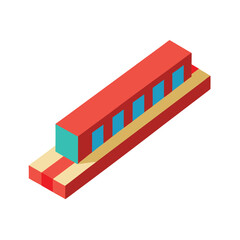 Isometric Design Red and Teal Train Station Platform Illustration
