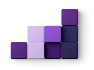 Fototapeta premium A minimalist, three-step bar chart made of purple and violet 3D cubes against a white background.