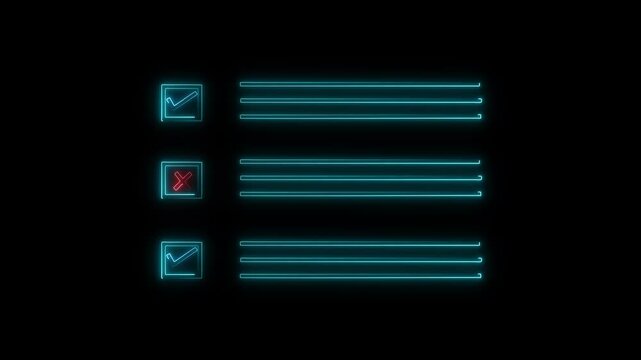 Digital list system concept on transparent background.  productivity, task management, and strategic planning for successful project. Checklist Mark Check List Animation with Box on Black Background.