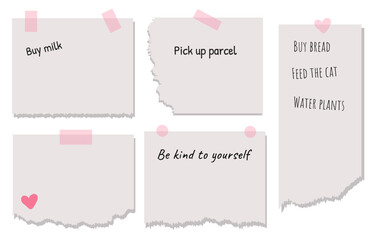 Set of 6 Vector Notes with Tape and Handwriting