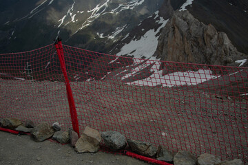 safety net against falling from a height. safe mountain walk. accident protection at a mountain resort.mountain scenery and environmental protection