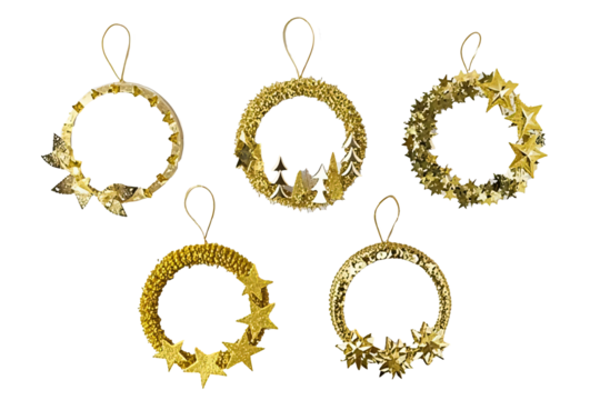 set of ring  golden christmas balls isolated on PNG