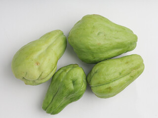 Fresh chayote on white background